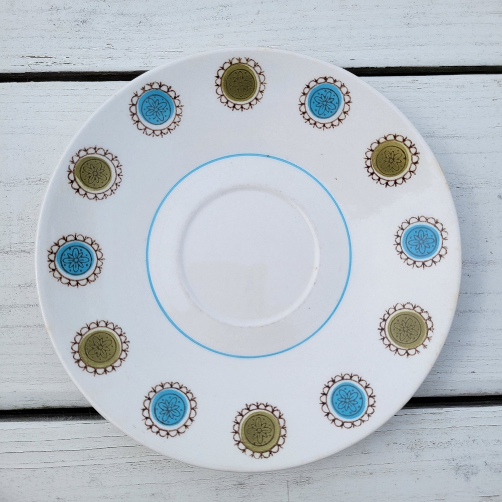 Mikasa Focus-Shape Zombie Saucers (2) Pattern #2028-8? Japan Green Blue Flowers - Picture 5 of 15